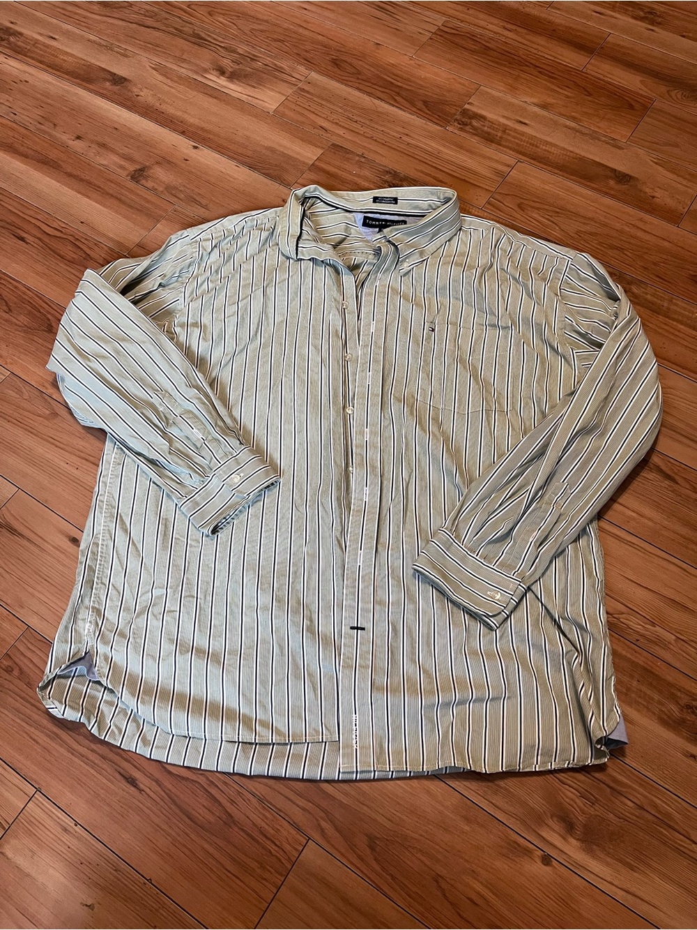 Tommy Hilfiger Men’s Light Green Striped Button-Down Shirt